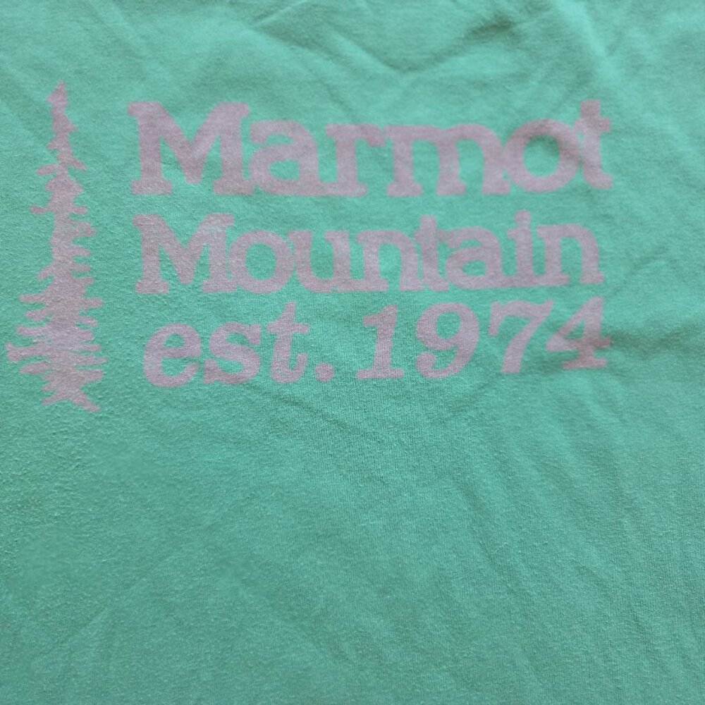 Marmot 100% Organic Cotton Graphic T-Shirt Men's Lg Green Mountain 1974 Logo - Picture 1 of 7